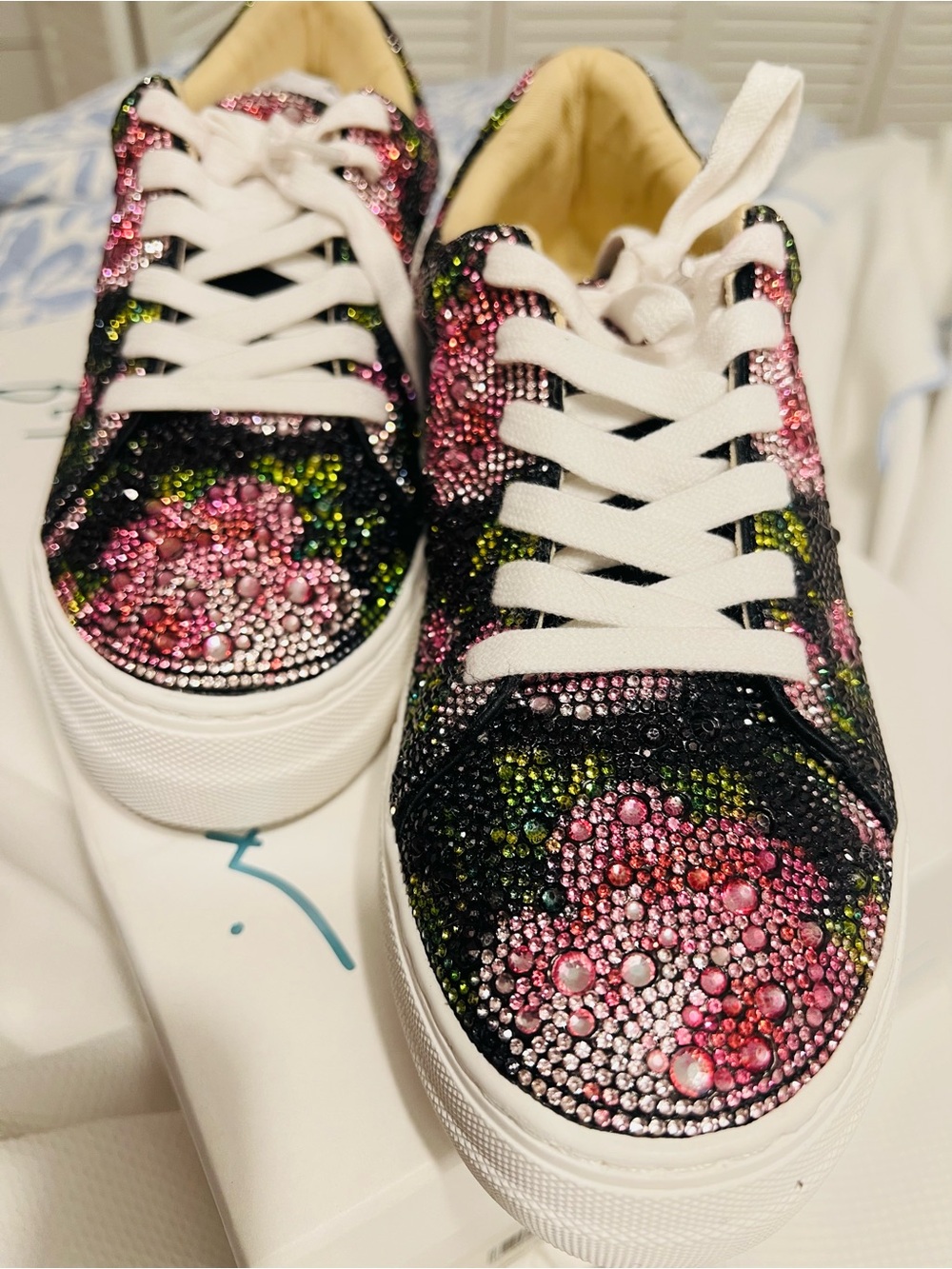 Betsey Johnson SB SINDEY Black Floral Crystal Platform Sneakers - Picture 6 of 13